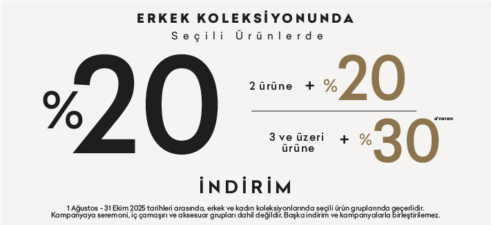  Seçili  Erkek Ürünlerinde  %20, 2 Ürüne +%20, 3 ve Üzeri Ürüne +%30 İndirim 