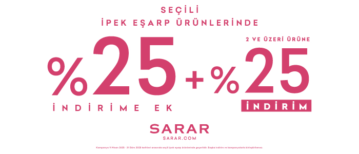 İpek Eşarp Ürünlerinde 1. Ürüne %25,  2. Ürün ve Üzerine +%25 İndirim  