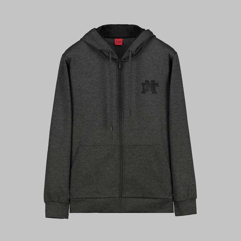 Kapüşonlu Fermuarlı Gri Sweatshirt 