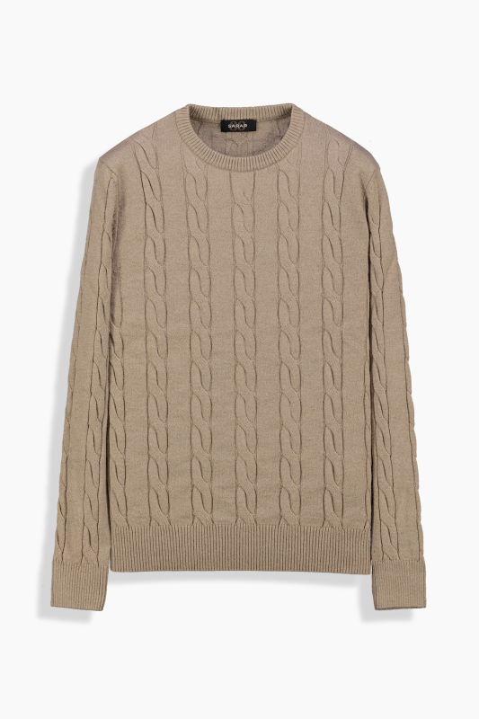 Seraphine Bisiklet Yaka Bej Triko - SARAR WOMAN