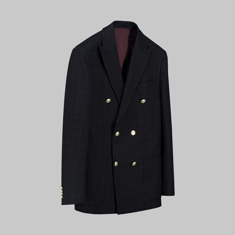 Thita Slim Fit Koyu Lacivert Kareli Ceket - SARAR